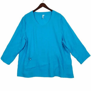 Lulu B Long Sleeve Tunic Top Women's Plus Size 1X Aqua Blue Pocket Lagenlook